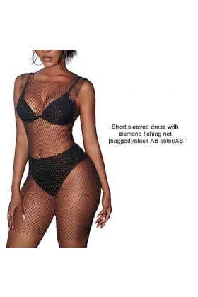 CLSSLVVBN Femmes sans Manches résille Robe fête Sexy érotique Strass Transparent Robes Femme Tour Danse Costume vêtements, No