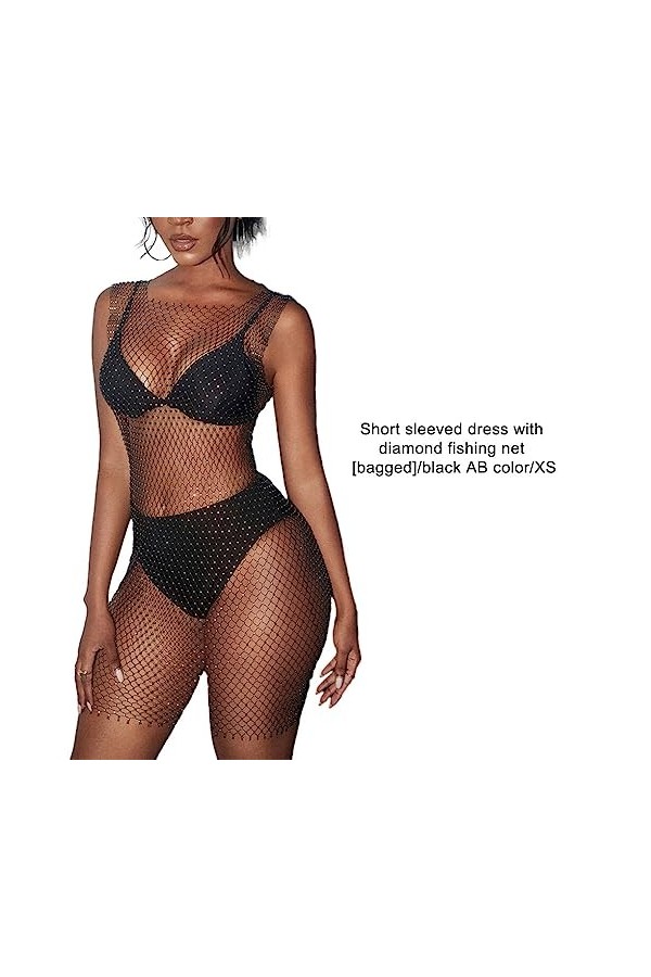 CLSSLVVBN Femmes sans Manches résille Robe fête Sexy érotique Strass Transparent Robes Femme Tour Danse Costume vêtements, No