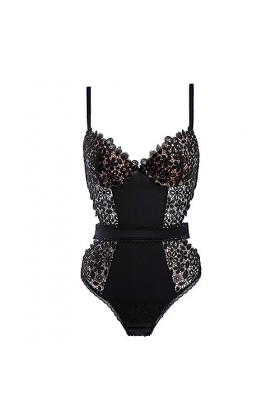 ZDJSWJ Collants en Dentelle Florale pour Femmes Ensemble de Lingerie Transparent Mesh Dolls Deep V Mini Collants sous-vêtemen