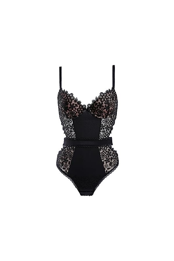ZDJSWJ Collants en Dentelle Florale pour Femmes Ensemble de Lingerie Transparent Mesh Dolls Deep V Mini Collants sous-vêtemen
