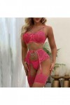 Nuisette Sexy Sensuelle Grande Taille Unie Dentelle chaîne en métal Creuse Sexy Voir à Travers lensemble de sous-vêtements A