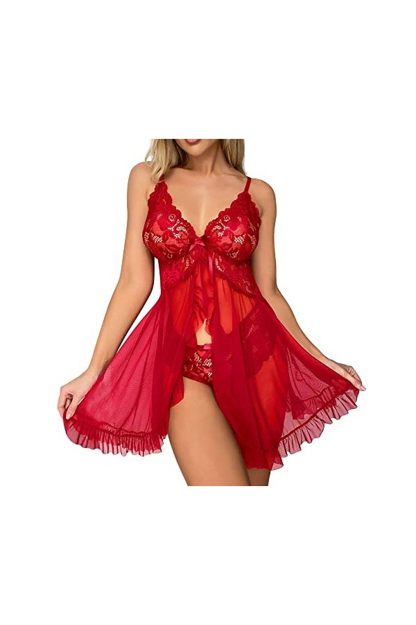 liaddkv Femmes Sexy Col en V Dentelle Multi Sex Sexy Sous-vêtements Robe Ensemble Lingerie Sexy Bas Ouvert Grandes Tailles, d