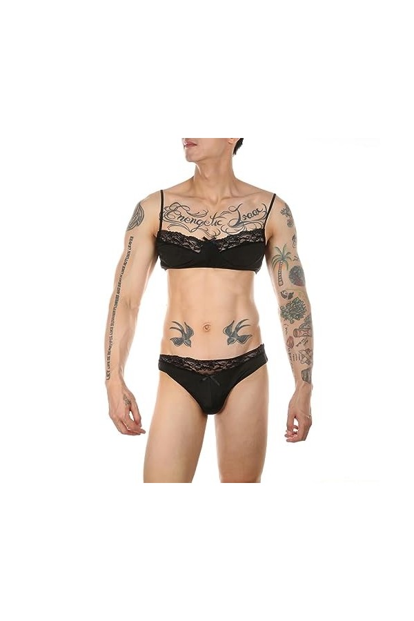 Chaud Hommes sous-vêtements Sexy Soutien-Gorge Slips Ensemble Dentelle Lingerie Harnais vêtements de Nuit Hombre Hommes caleç