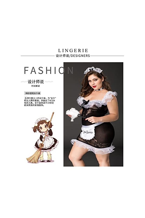 JINZIJINYU Nuisette Sexy Femme Perspective Femme De Chambre Plus Taille Graisse Mm Femme De Chambre Sexy Uniforme Tentation S