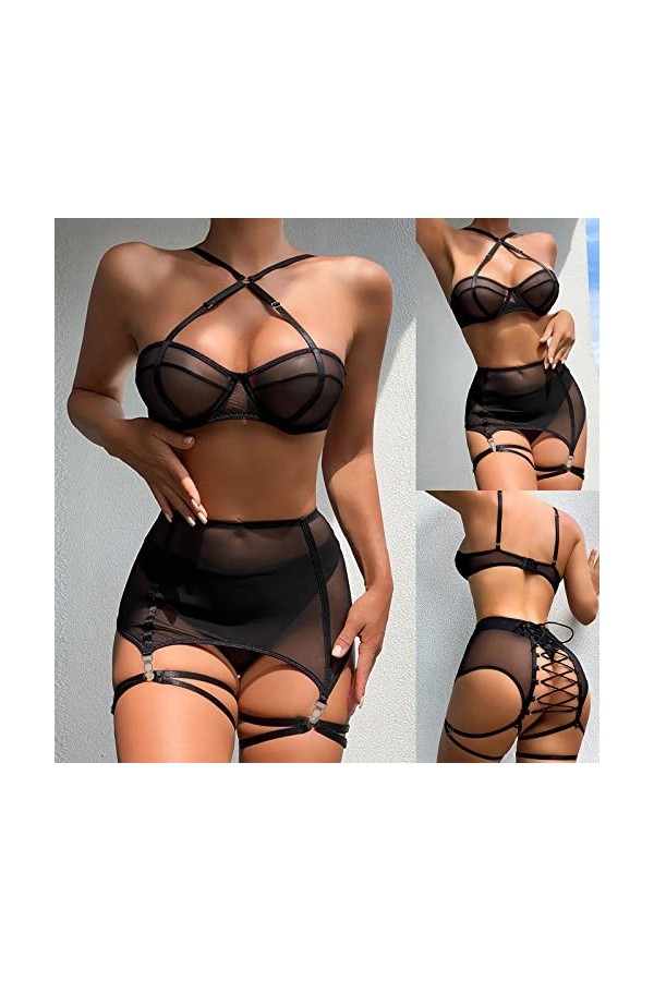 Lingerie Femme Sexy Ensemble Homme Sexy Hot y*2k Femmes Dentelle Sling Teddy Lingerie avec Porte-Jarretelles 3PCS Habit Sexy 