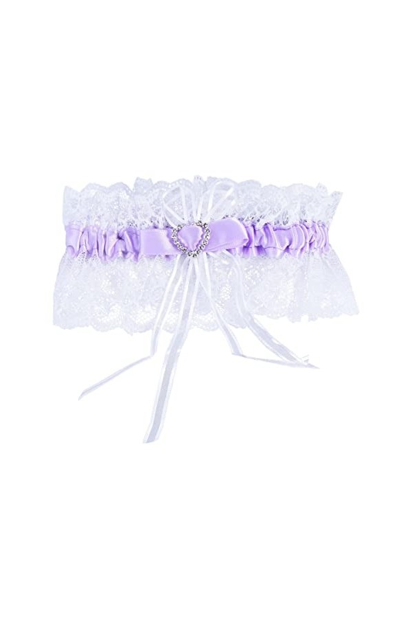 Amosfun Jarretières de mariée élastique en Forme de cœur en Dentelle et Strass Floraux pour fête de Mariage - Violet - Medium