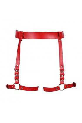 Jarretières de jambe en cuir pour femme - Harnais gothique, Rouge, 110A