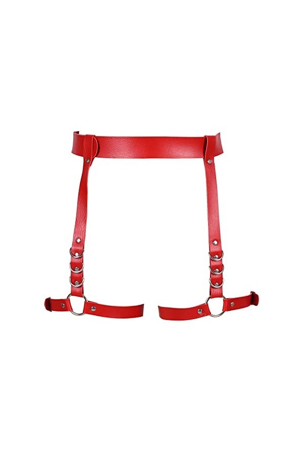 Jarretières de jambe en cuir pour femme - Harnais gothique, Rouge, 110A