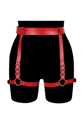 Jarretières de jambe en cuir pour femme - Harnais gothique, Rouge, 110A