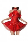 Générique Mini Robe Moulante Sexy Femme Wetlook Épaules Dénudées Taille Empire avec Cordon Croisées Cosplay Petit Diable Robe