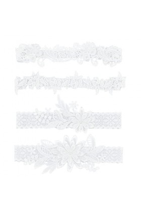 AHANDMAKER 4 pièces Jarretelles de Mariage en Dentelle de Charme, 4 Styles de jarretière en Dentelle Blanche avec Motif de Fl