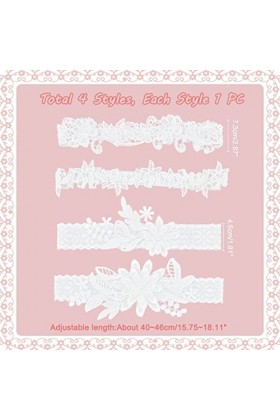 AHANDMAKER 4 pièces Jarretelles de Mariage en Dentelle de Charme, 4 Styles de jarretière en Dentelle Blanche avec Motif de Fl