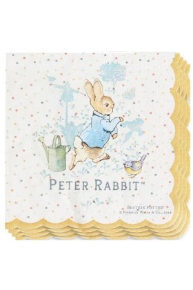 Smiffys 51601 Lot de 16 serviettes de table classiques Peter Rabbit sous licence officielle, unisexe, adulte, multicolore, ta