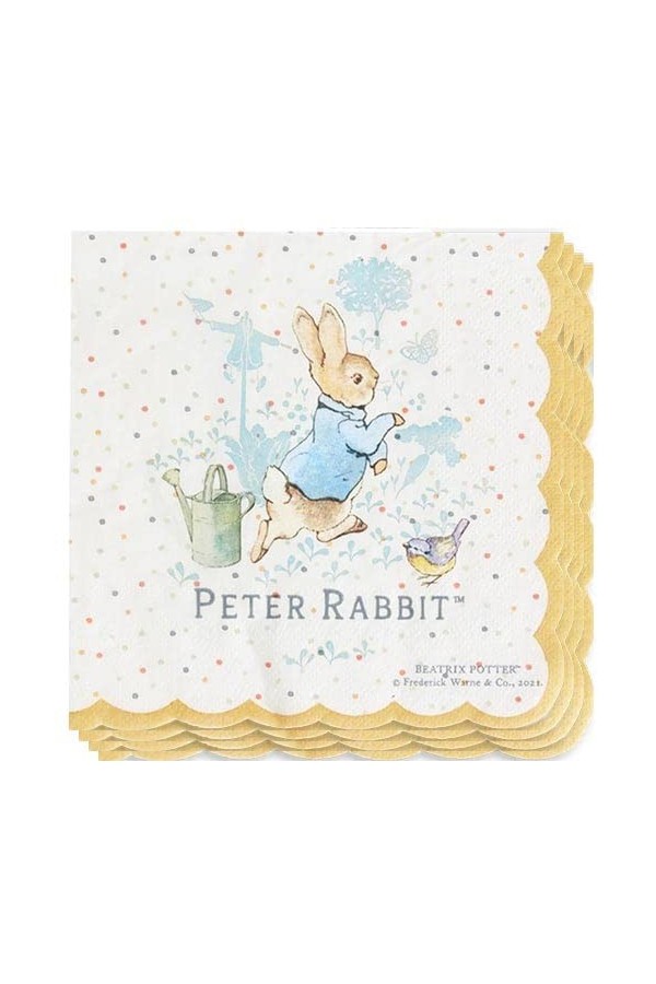 Smiffys 51601 Lot de 16 serviettes de table classiques Peter Rabbit sous licence officielle, unisexe, adulte, multicolore, ta
