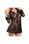 Xuthuly Lingerie Erothique Sexy Ouverte Grande Taille,sous-vêtements Transparents en Dentelle,Col V Tentation Racy Vêtements 