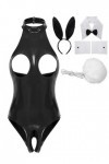 JEATHA Costume De Lapin Sexy Femme Bodysuit Sexy Ouvert Poitrine Catsuit Similicuir Sans Manches Ensemble Lingerie Séduction 