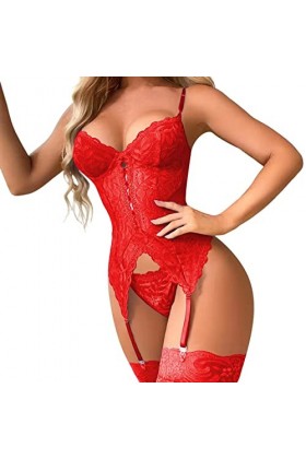 Fulidngzg Lingerie sexy pour femme - Noir - Entrejambe ouverte - Nuisette avec trou en dentelle - Lingerie sexy - Sous-vêteme