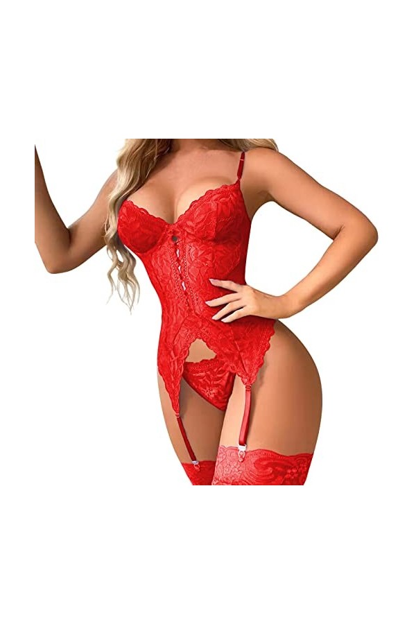 Fulidngzg Lingerie sexy pour femme - Noir - Entrejambe ouverte - Nuisette avec trou en dentelle - Lingerie sexy - Sous-vêteme