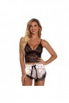 CHOUBAGUAI Ensemble de Pyjama Sexy avec Jarretelles en Dentelle et sous-vêtements - Jarretelles Noires + Coeur Blanc - XL