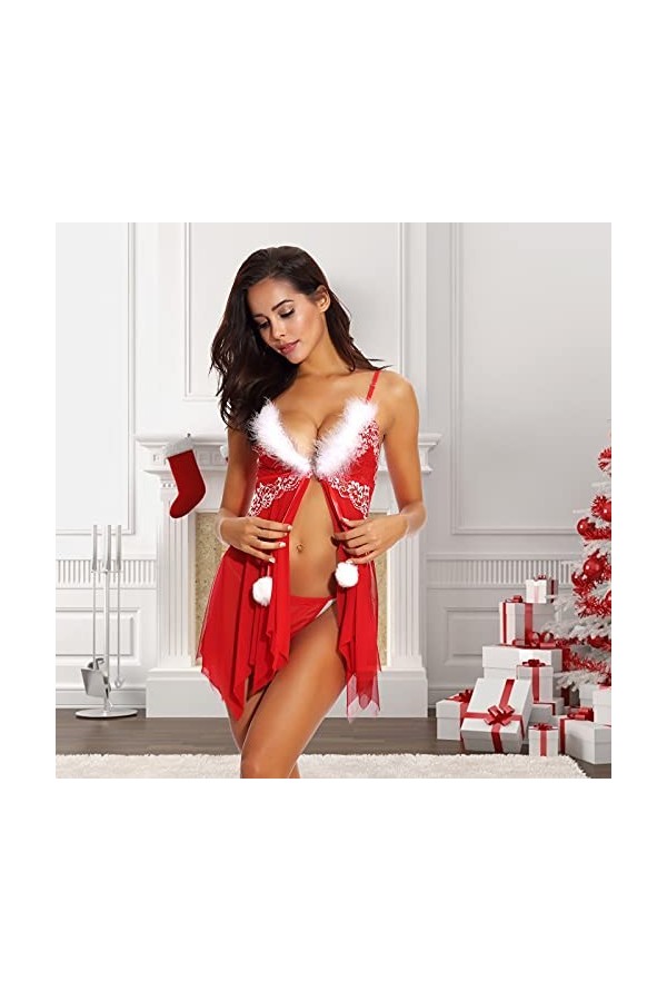 Hasagimol Costume Pyjama Femme Sexy Noël - sous-Vêtements Lingerie&nbsp;de&nbsp;Noel&nbsp;Femme Lingerie Noël Robe De Noël Femme Sexy Linger