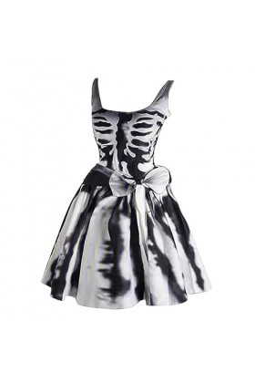 CUTeFiorino Robes en tulle pour femme - Imprimé Halloween - Col rond décontracté - Robe sexy sans manches - Robe avec fleurs 