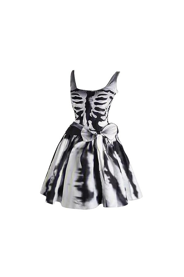 CUTeFiorino Robes en tulle pour femme - Imprimé Halloween - Col rond décontracté - Robe sexy sans manches - Robe avec fleurs 