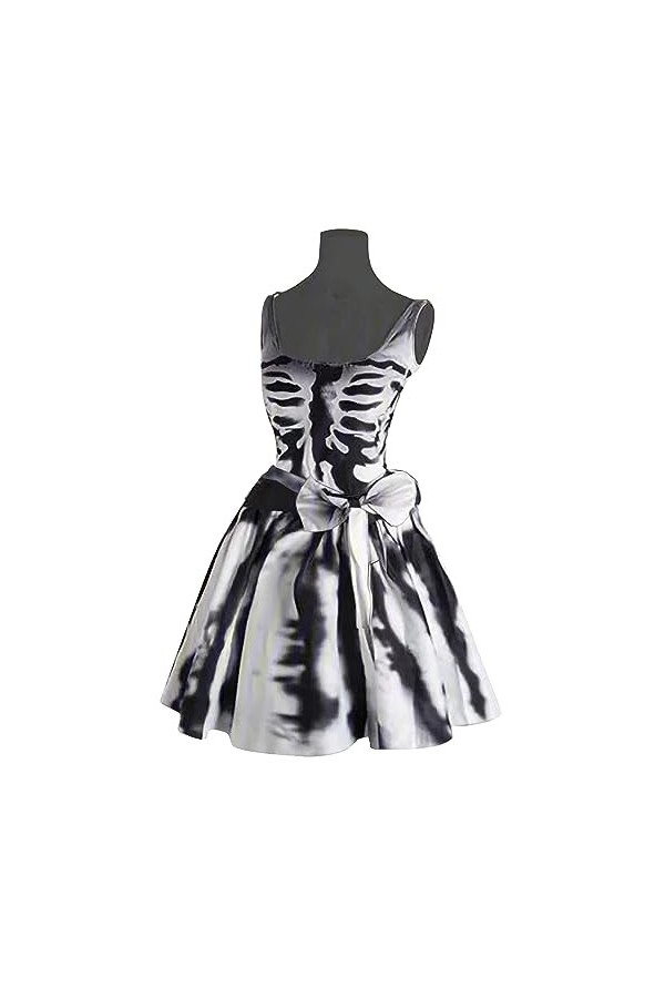 CUTeFiorino Robes en tulle pour femme - Imprimé Halloween - Col rond décontracté - Robe sexy sans manches - Robe avec fleurs 