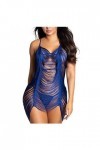Lingerie Sexy, Femme Draped Nuit Fringe Lingerie Dentelle Chemise Ensemble T-Back and Mesh G String Pyjama Tenue Sexy Ensembl