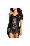 Lingerie Erothique Sexy, Femme Draped Nuit Fringe Lingerie Dentelle Chemise Ensemble T-Back and Mesh G String Pyjama Lingerie