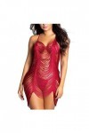 Lingerie Sexy, Femme Draped Nuit Fringe Lingerie Dentelle Chemise Ensemble T-Back and Mesh G String Pyjama sous Vetements Fem