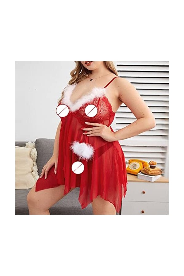Kwatieh Costume Pyjama Femme Sexy Noël - Damen Sexy Dessous Spitze Grande Taille sous-VêTement Nuisette Femme Sexy Body Sexy 