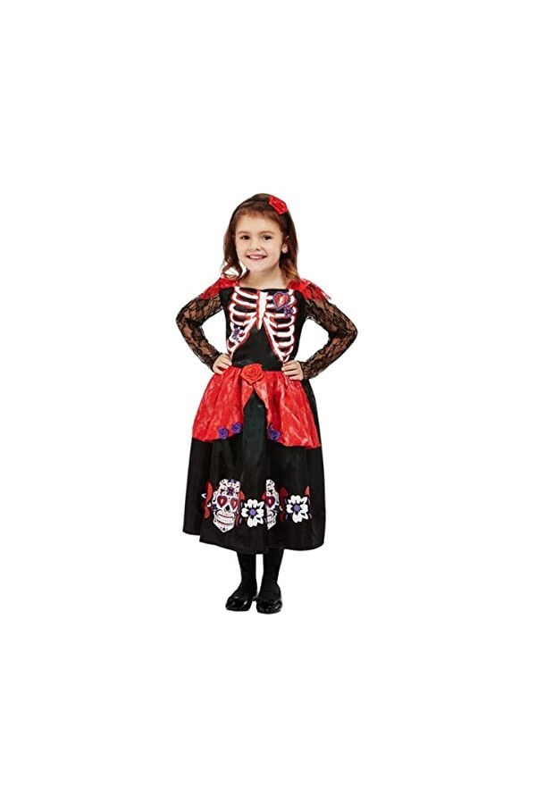 Toddler Day of the Dead Costume, Black, Dress & Headband, T2 