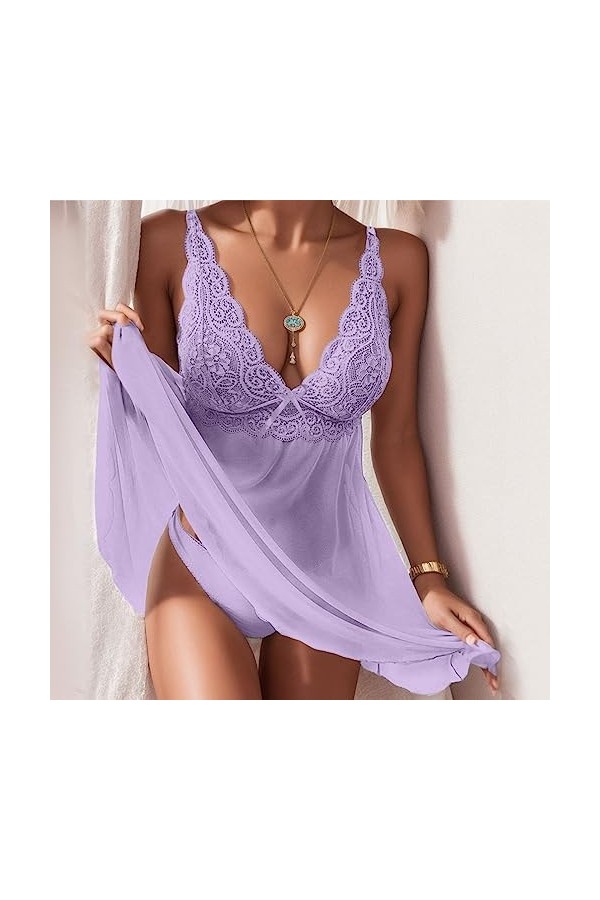 Lingerie Sexy Femme Coquine Hot Sous Vêtement Erothique Sexy Transparent Dentelle Chemise De Nuit Culotte Ensemble Lingerie F