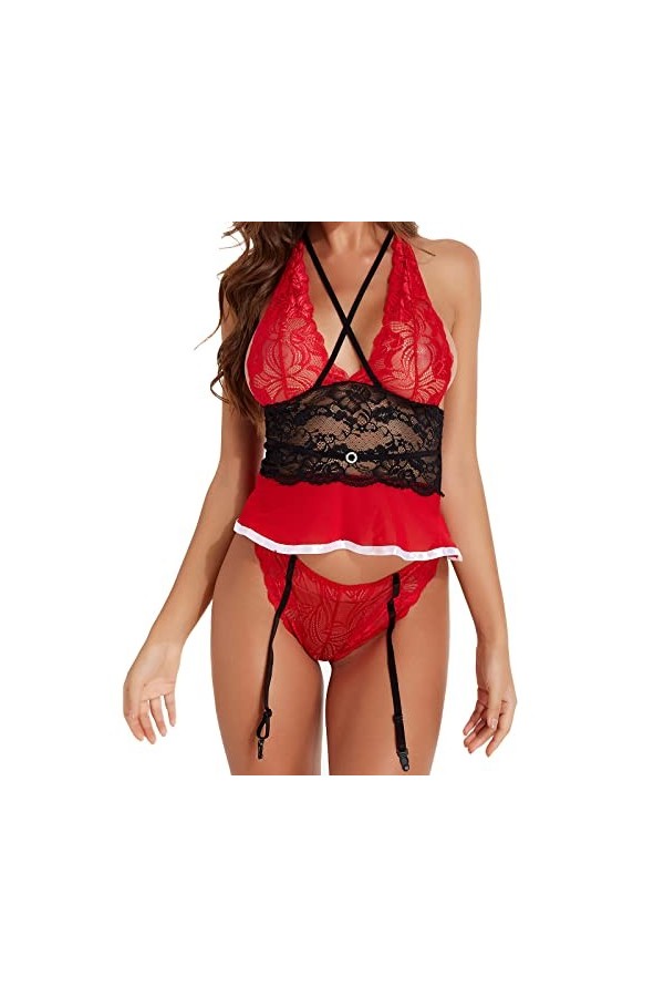 Générique Body Damen Sexy Dessous en Dentelle Costume Pyjama Femme Sexy Chic Ensemble Sexy Ouvert Lingerie Sexy Hot Chaude Nu