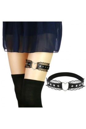 DOKLY Lot de 2 porte-jarretelles élastiques en cuir style punk gothique en forme de cœur pour femme