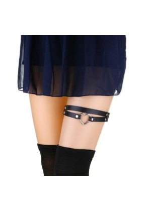 Lot de 2 porte-jarretelles élastiques en cuir punk en forme de cœur pour femme - Porte-jarretelles gothique hip-hop - Bijoux 