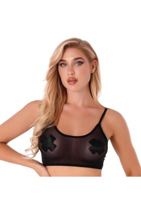 Sexy Lingerie Érotique Femme Lingerie Camisole Bralette en Maille Transparente,Noir,S