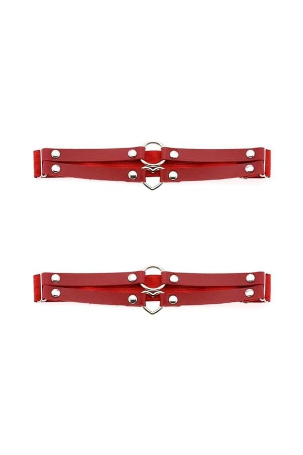 Lot de 2 porte-jarretelles élastiques en cuir punk en forme de cœur pour femme - Porte-jarretelles gothique hip-hop - Bijoux 
