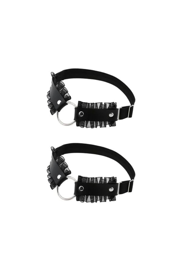 DOKLY Lot de 2 porte-jarretelles élastiques en cuir style punk gothique en forme de cœur pour femme