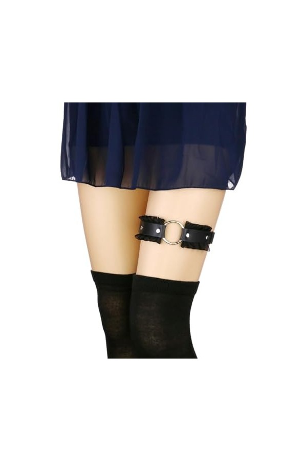 DOKLY Lot de 2 porte-jarretelles élastiques en cuir style punk gothique en forme de cœur pour femme