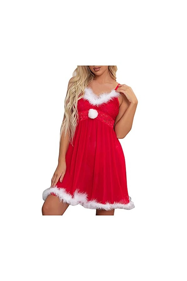 Fulidngzg Robe de Noël pour femme - Sexy - Pour fête de Noël - Tenue sexuelle extrême - Lingerie érotique - Grande taille - V