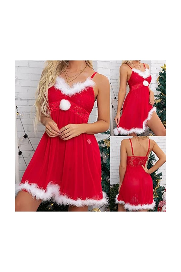 Fulidngzg Robe de Noël pour femme - Sexy - Pour fête de Noël - Tenue sexuelle extrême - Lingerie érotique - Grande taille - V