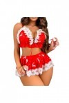 Pdakieyxnd sous-Vetements de Noël Feminins Sexy Rouge Valentin Lingerie Ouverte Chaud String Sexy Noir Collant Féminin Érotiq