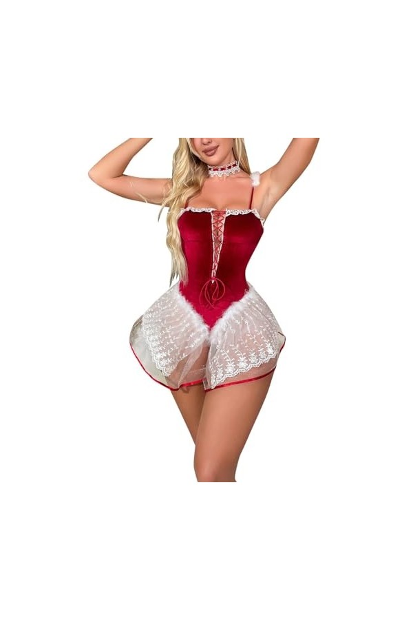 Pdakieyxnd sous-Vetements de Noël Feminins Sexy Sexy Ouverte Nuisette Sensuelle Valentin Body Dentelle Chaud Féminin Coquin N