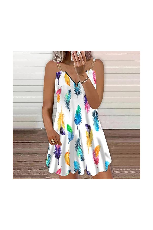 Briskorry Robe dété pour femme - Épaules dénudées - Longueur des manches - Robe de plage sexy avec fermeture éclair - Mini r