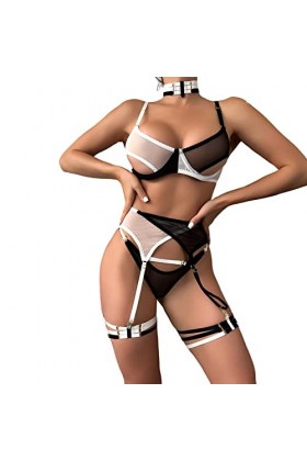 liaddkv Ensemble de lingerie sexy en maille élastique fine et transparente pour femme, Noir , XL