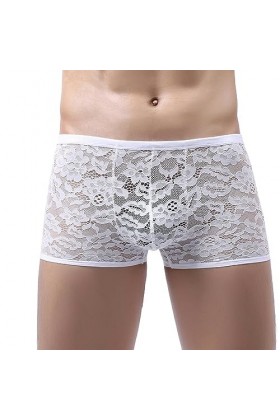 WEITING sous-vêtements Sexy en Dentelle pour Hommes, Boxer Transparent, Culotte avec Poche pour pénis, Lingerie Respirante, N