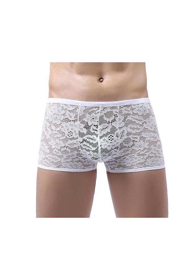 WEITING sous-vêtements Sexy en Dentelle pour Hommes, Boxer Transparent, Culotte avec Poche pour pénis, Lingerie Respirante, N