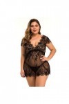 PANPANY Nouvelles Femmes Sexy Plus La Taille V-Cou Dentelle Lingerie sous-Vêtements Sleepdress avec G-String Body Dentelle No
