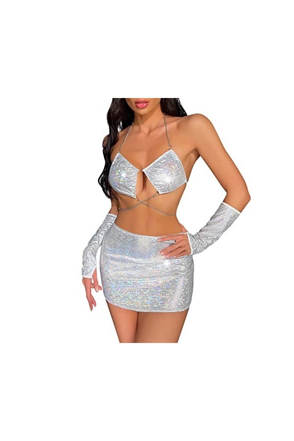 Lingerie Femme Sexy Ensemble Homme Sexy Hot y20.k Slim Sexy Hanging Neck Nightclub Shiny Hot Girls Hip Wrap Dress Fun Set Li